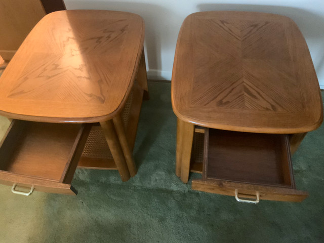 Pair of Solid Wood End Tables with Cane SHELF AND DRAWERS - photo 5