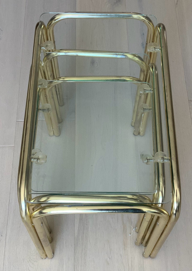 Set of Vintage Brass and Glass Nesting Tables - photo 3