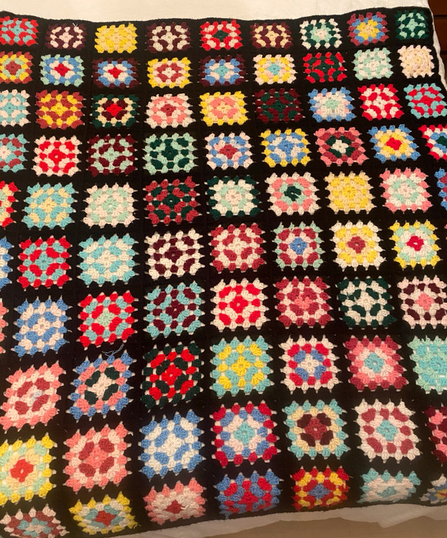 Vintage Knit Granny Square Afghan Blanket