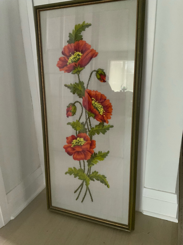Vintage Picture Frame CREWEL Poppies - photo 2