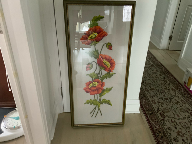 Vintage Picture Frame CREWEL Poppies - photo 3