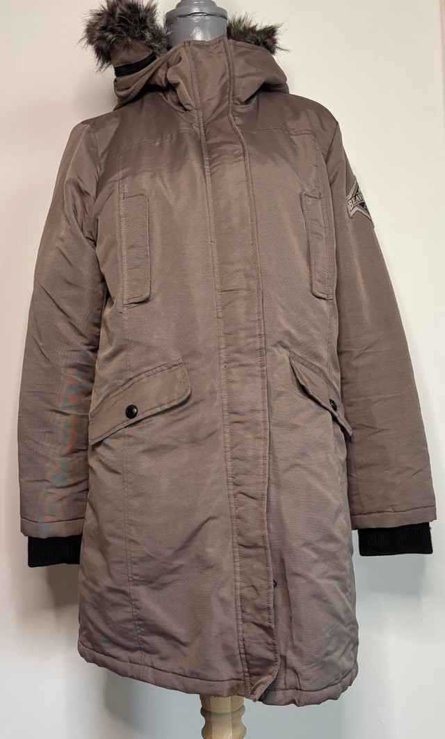 Beaver Canoe Lined Hooded Taupe Women’s Winter Coat Large