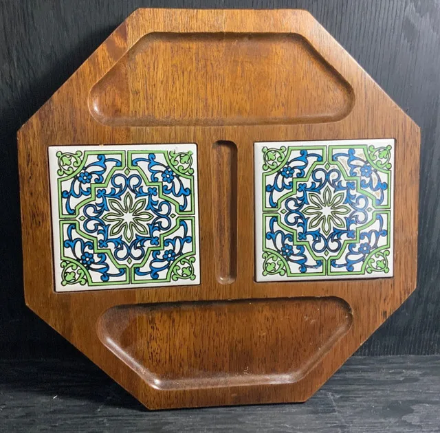 Vintage Hand Carved Wood Cheese Serving Tray Platter thumbnail