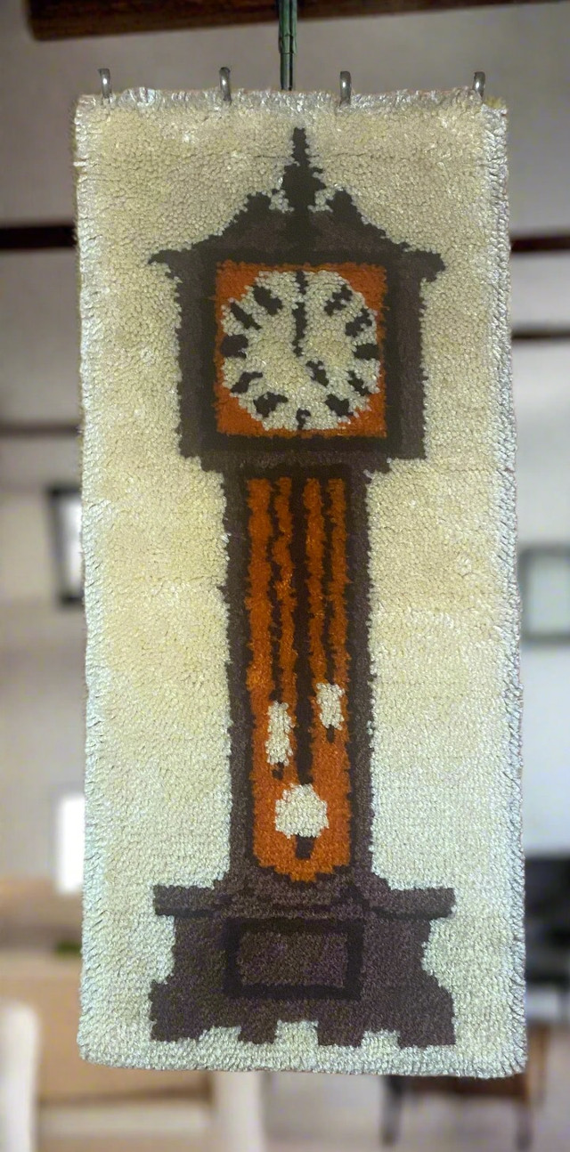 Vintage Grandfather Clock Latch Hook Tapestry