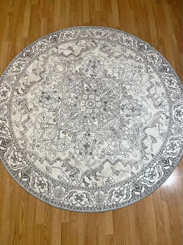 Brand New 6ft Round Beige Floral Area Rug thumbnail