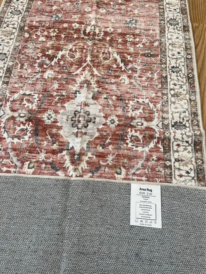 Brand New 2x8ft Brick Red Floral Area Rug image indicator(2)