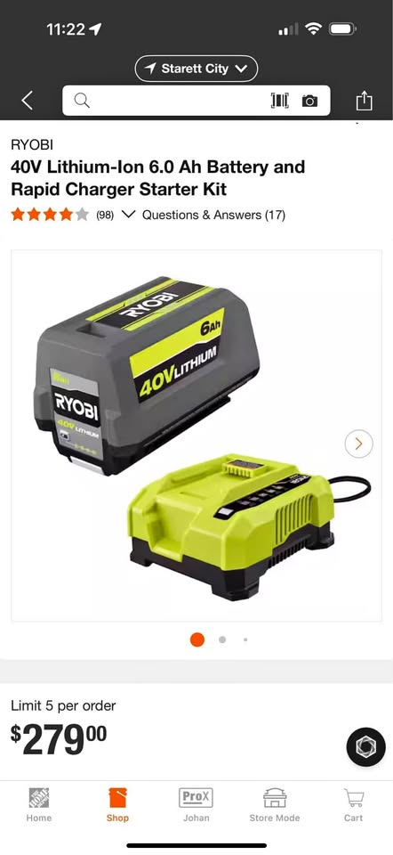 40V Lithium-Ion 6.0 Ah Battery and Rapid Charger Starter Kit