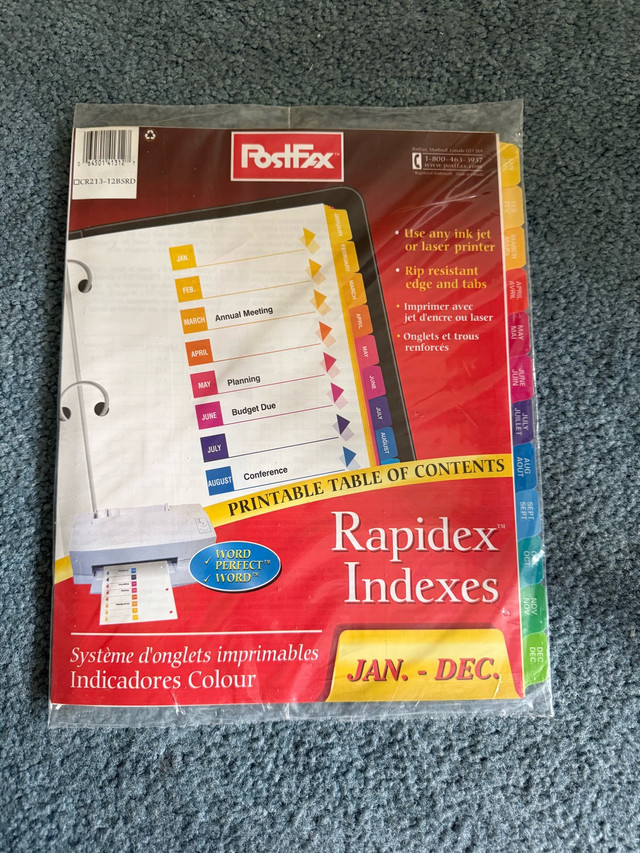Binder dividers Jan to Dec