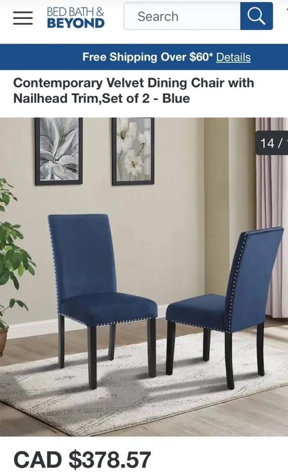 2 Blue Velvet Dining Chairs (Brand New) image indicator(3)