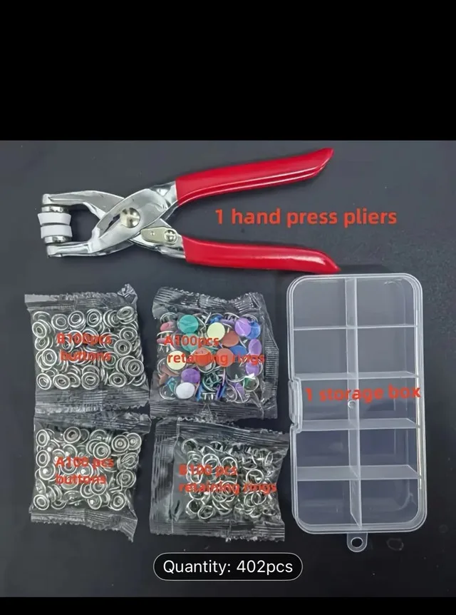 402-Piece Colorful Snap Button Kit with Manual Press Pliers, Ass thumbnail