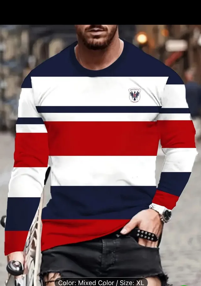 Men's Elegant Striped Color-Block Long Sleeve T-Shirt thumbnail