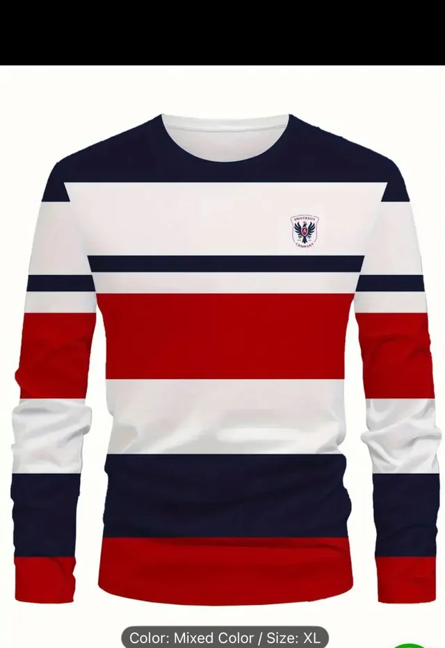 Men's Elegant Striped Color-Block Long Sleeve T-Shirt image indicator(3)