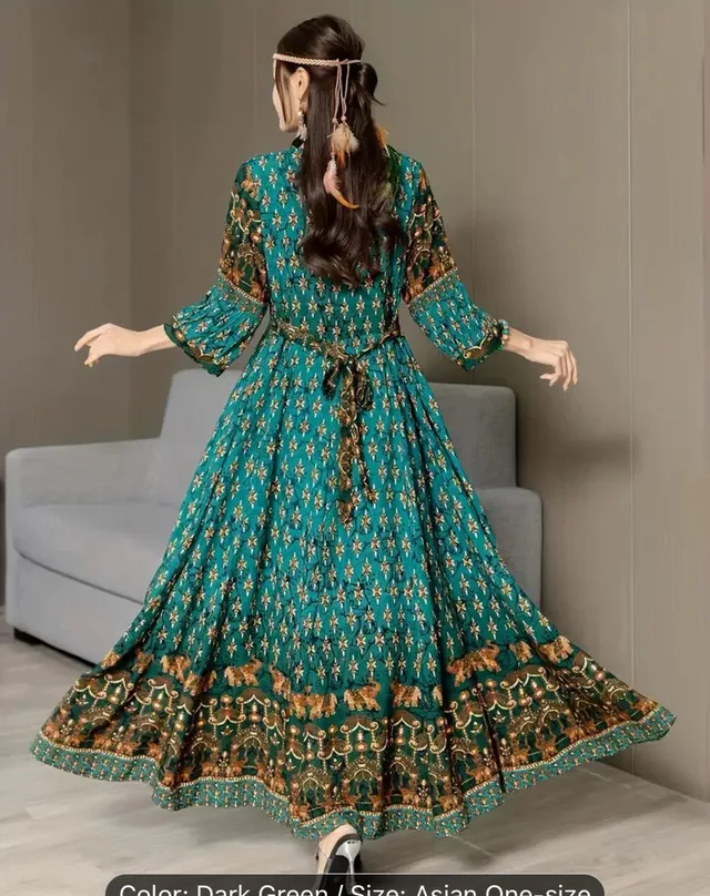 Bohemian Green Maxi Dress - Asian One Size thumbnail