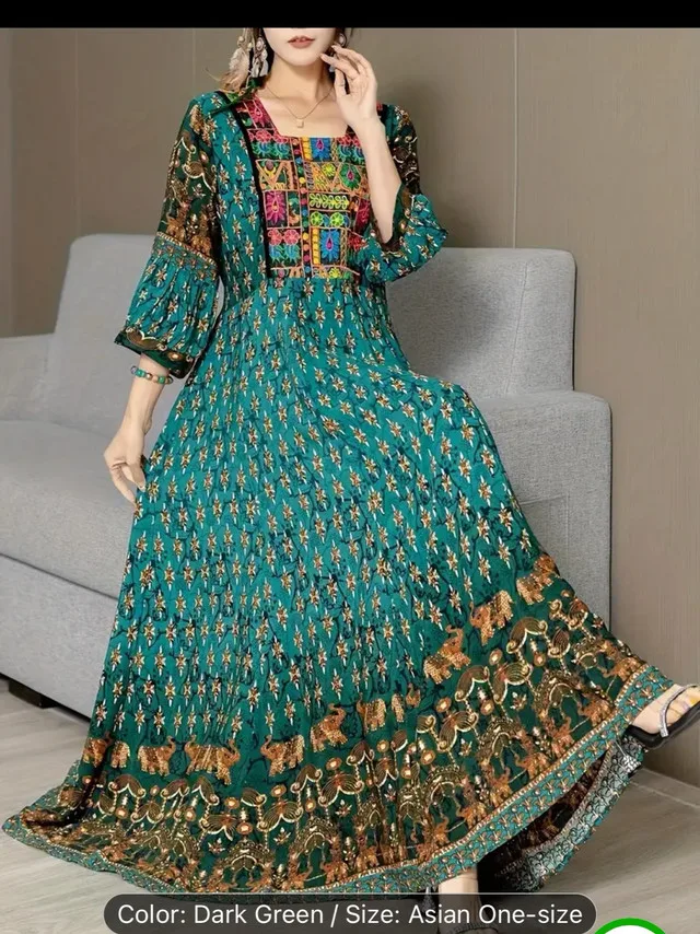 Bohemian Green Maxi Dress - Asian One Size image indicator(3)