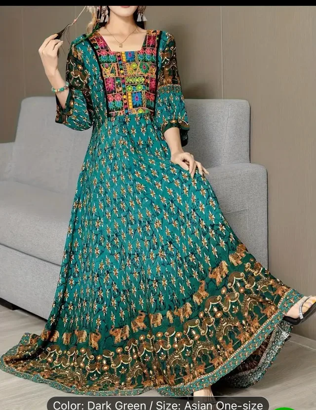 Bohemian Green Maxi Dress - Asian One Size image indicator(6)