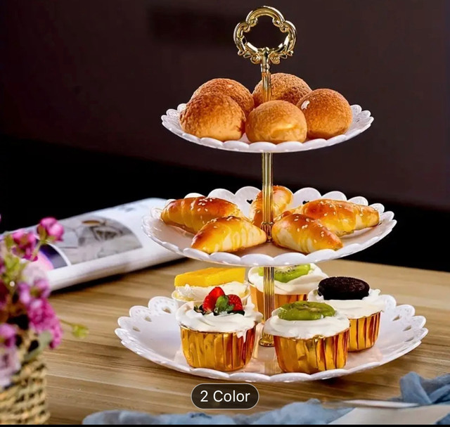 Three-Tiered White Serving Stand with Gold Accents - photo 2