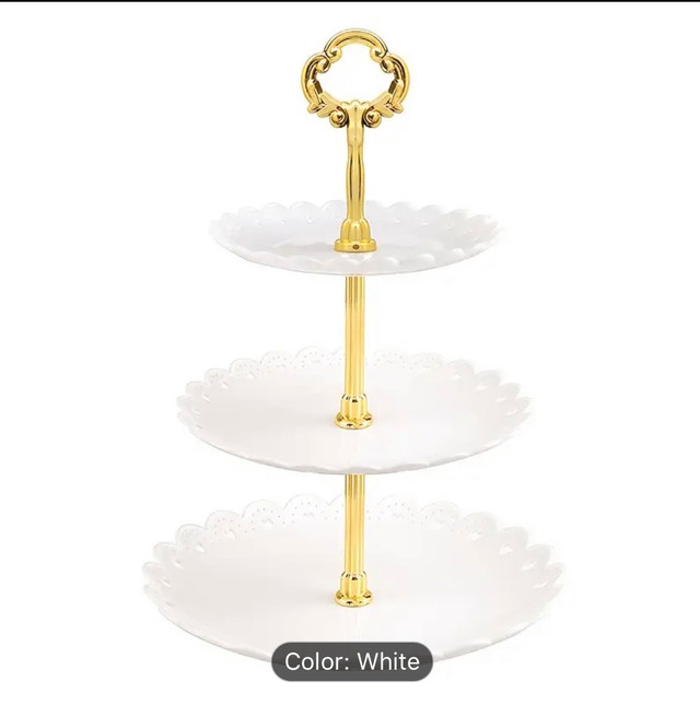 Three-Tiered White Serving Stand with Gold Accents - photo 3