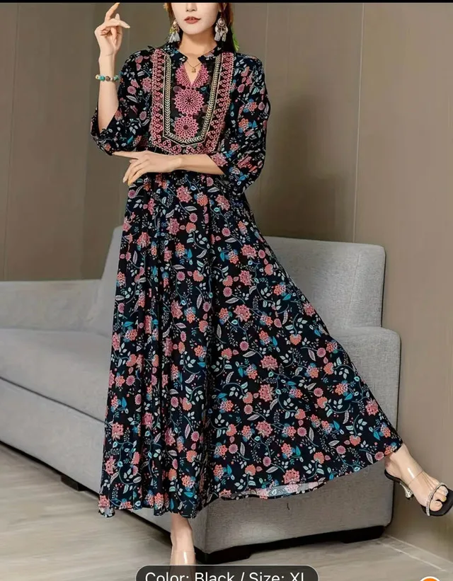 Women's XL Black Floral Maxi Dress 40 $ thumbnail
