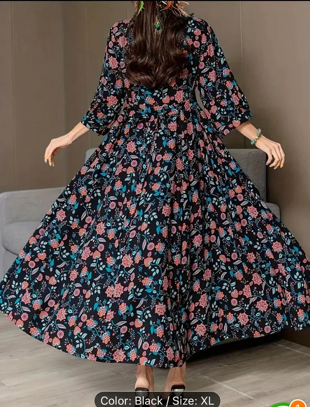 Women's XL Black Floral Maxi Dress 40 $ image indicator(3)