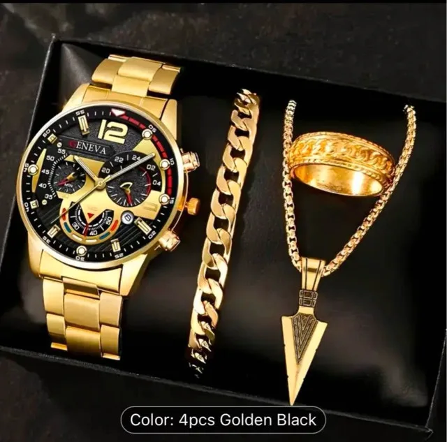 Men's Geneva Gold Watch Set thumbnail