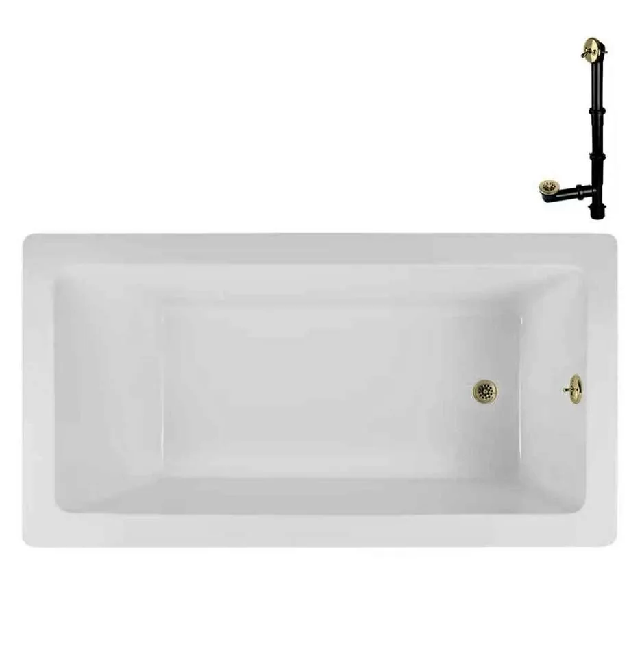 Streamline 60 in. Acrylic Bathtub, Polished Brass Drain thumbnail