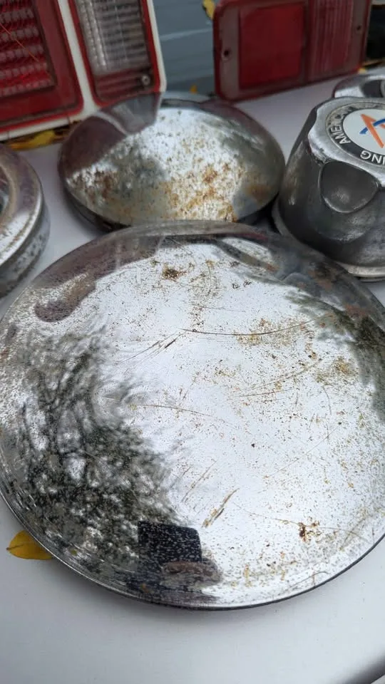 Vintage Car Parts Lot – Hubcaps, Tail Lights, Mirror image indicator(6)