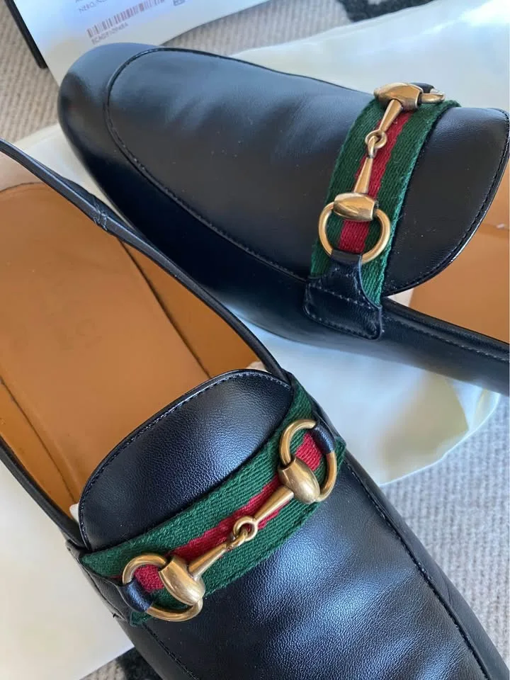 Gucci Black Web Horsebit Loafers Size 42 image indicator(4)