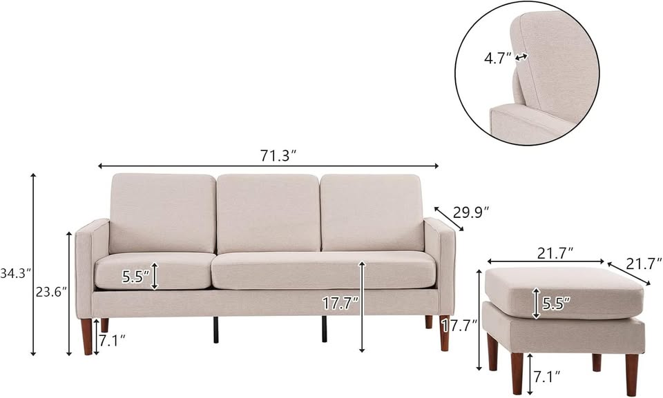 71" Cream Sectional Reversible Chaise - photo 4