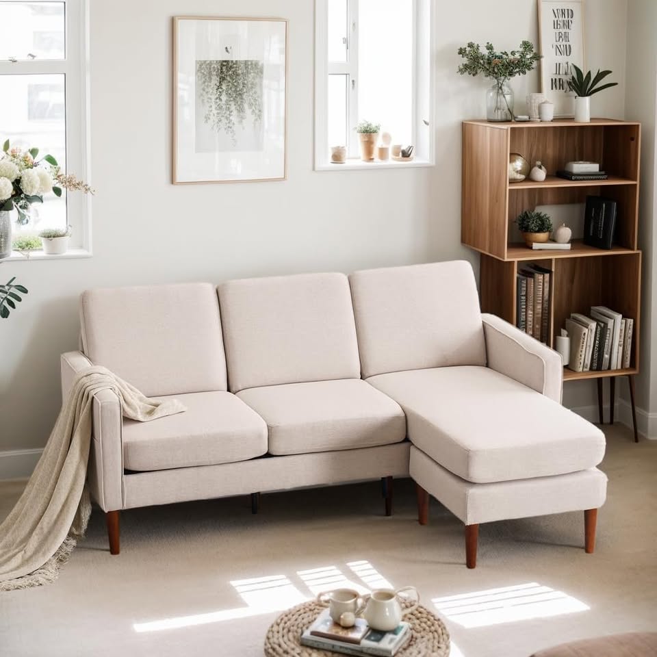 71" Cream Sectional Reversible Chaise - photo 5