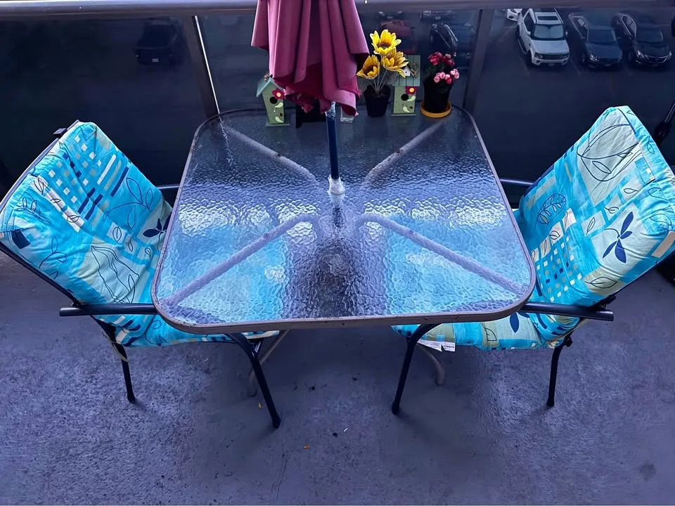 Glass Balcony table + 2 chairs with umbrella thumbnail
