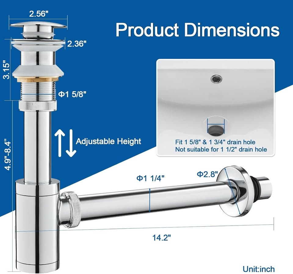 OUGOO Bathroom Basin Sink Waste P-Trap Drain Kit - photo 2