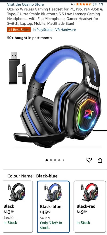 Ozeino Wireless Gaming Headset for PC, PS5, PS4