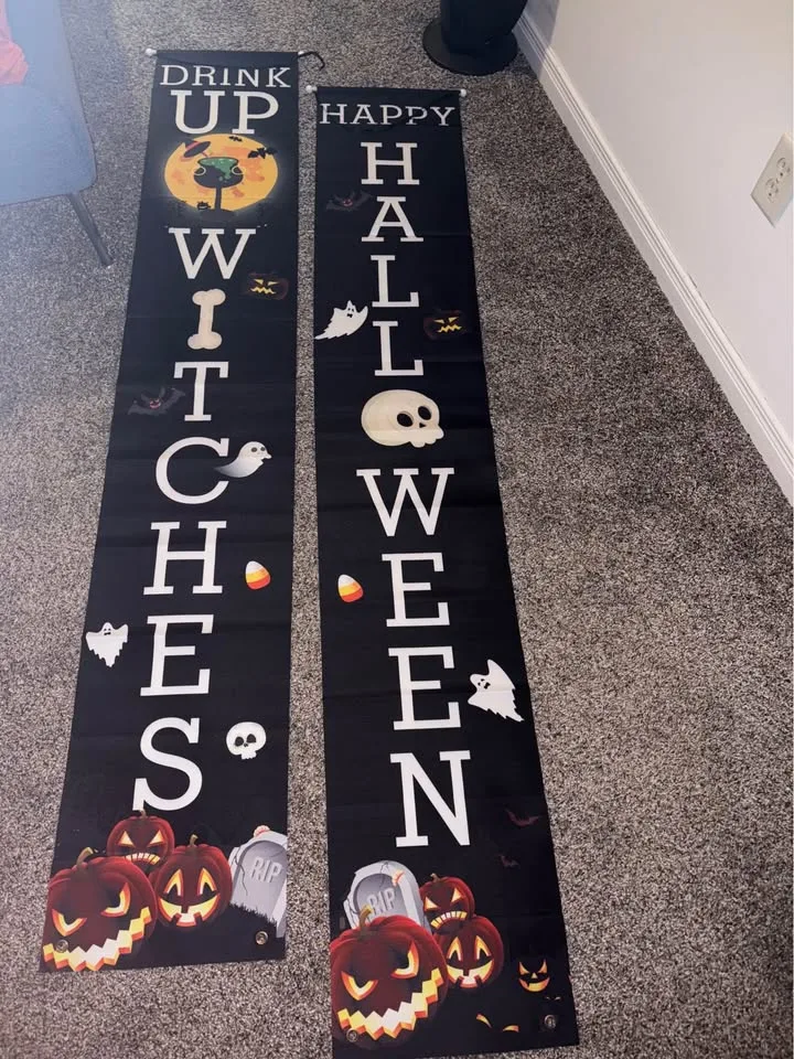 New 2pcs Halloween Porch Banner Outdoor Decorations image indicator(3)