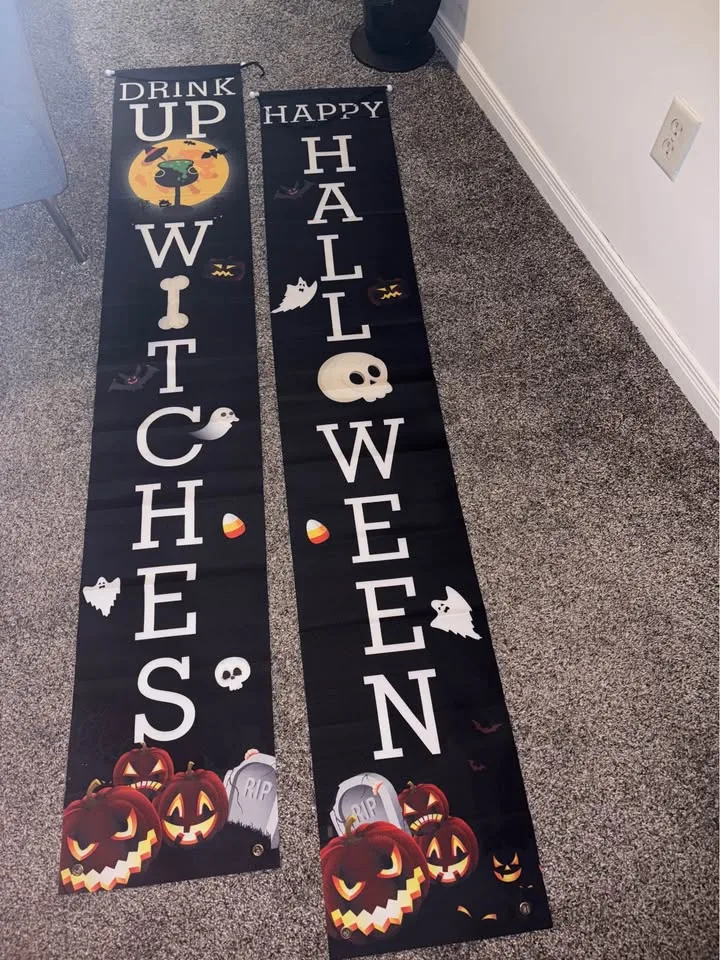 New 2pcs Halloween Porch Banner Outdoor Decorations image indicator(4)