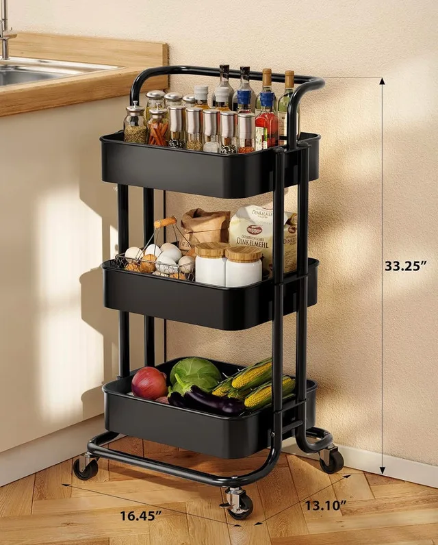 3 Tier Mesh Storage Cart Organization Rolling Utility Rack image indicator(2)