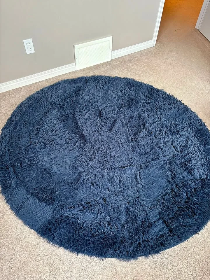 Round Dark Blue Shag Rug 5x5 thumbnail