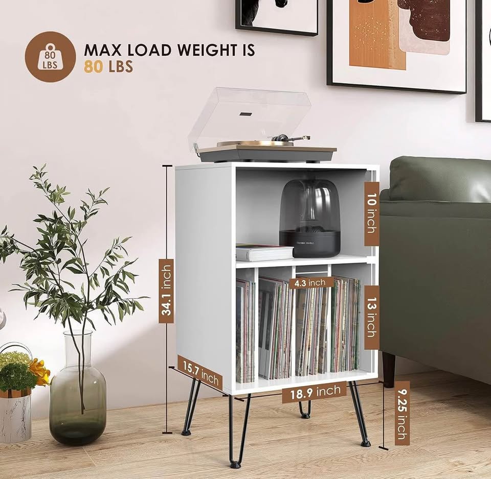 Record player stand with record in book storage shelves - photo 4
