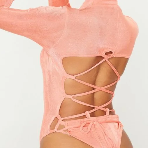 Never Worn Pretty Little Thing Coral Bodysuit thumbnail
