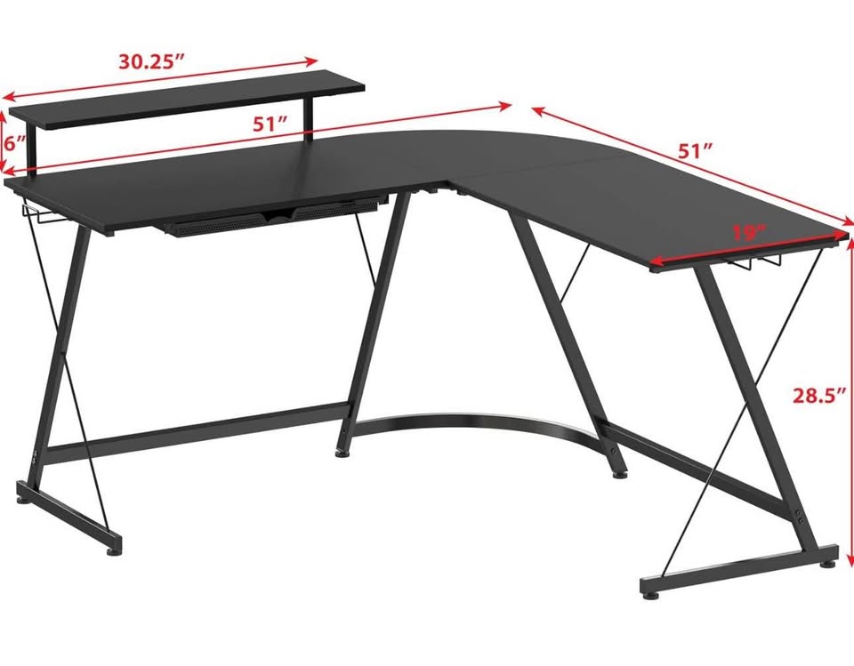 L-Shaped Desk with Monitor Stand and Standing Desk Riser - photo 3