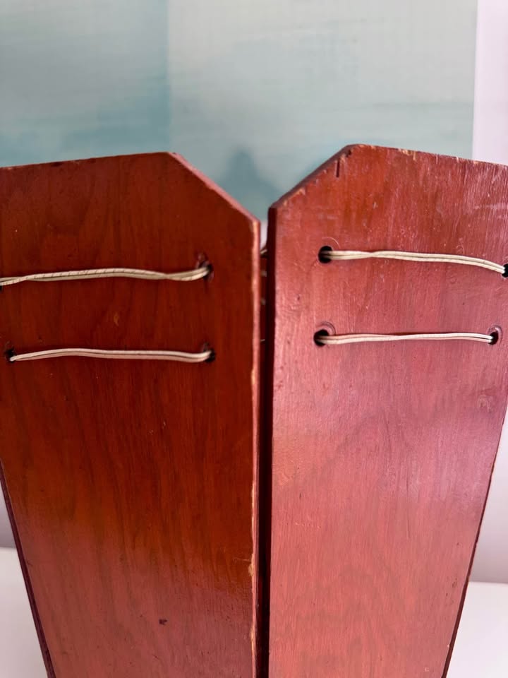 Vintage Leather Bound Craftsman Wooden Waste Basket - photo 5