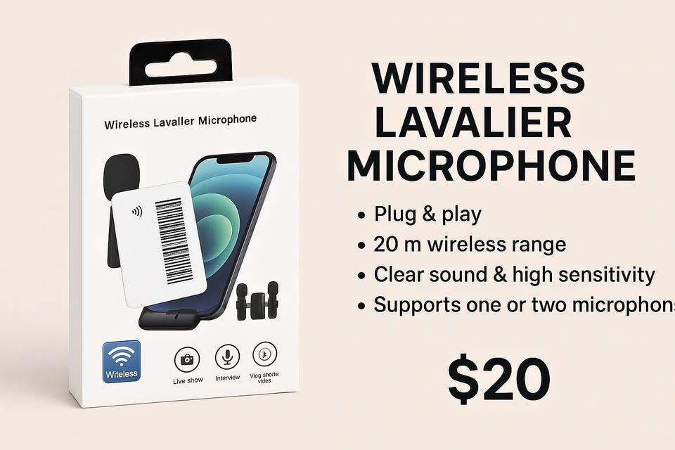 🎤 Wireless Lavalier Microphone – NEW (Plug & Play)