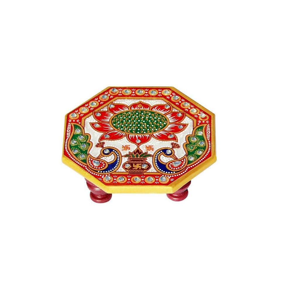 Marble pooja Chowki Hexagonal 4x4 inches