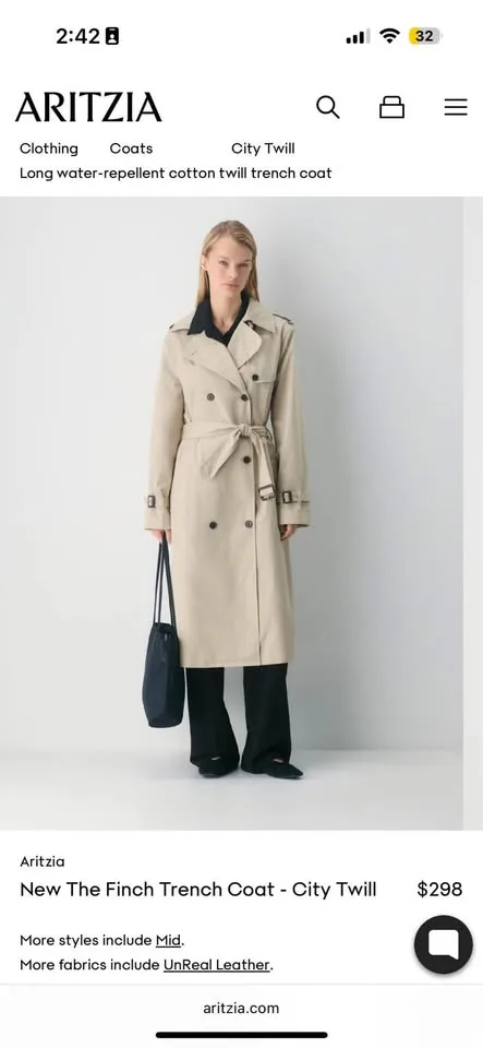Aritzia Finch Trench Coat - City Twill Size M NWT image indicator(6)