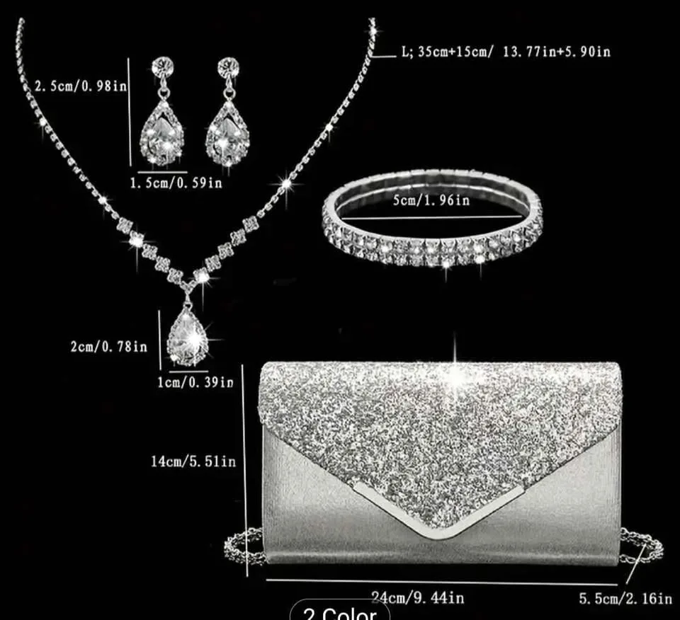 Brand new sparkling glitter evening bag with jewelry combo set image indicator(2)