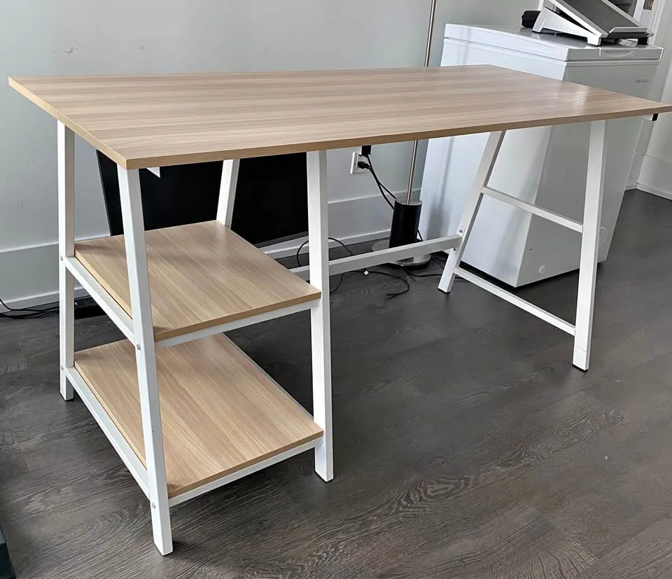Computer desk with 2 layer open shelf storage