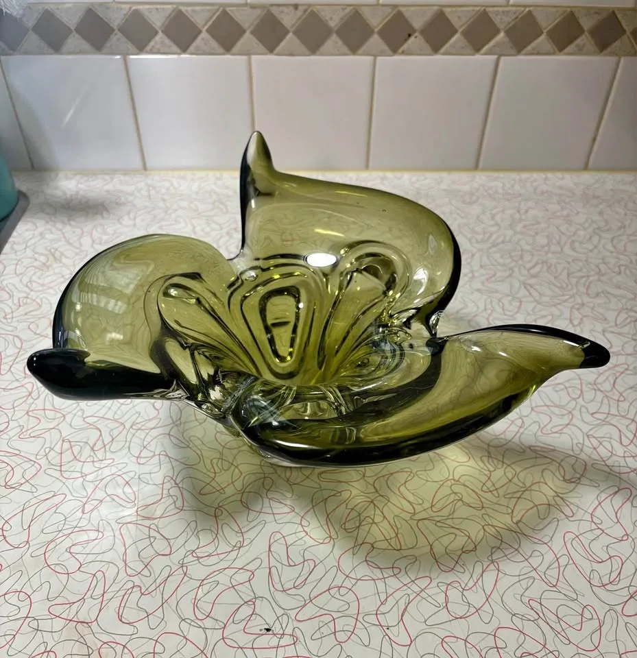 Vintage green art glass dish-$30 thumbnail