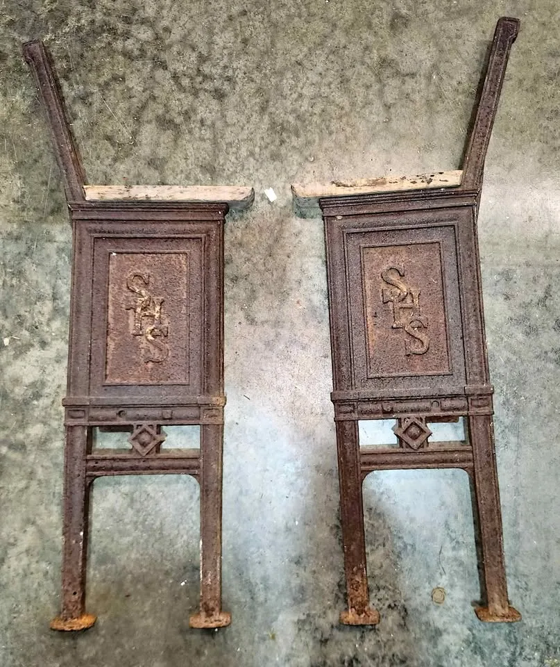 Antique Art Deco Cast Iron Theater Seat Ends thumbnail