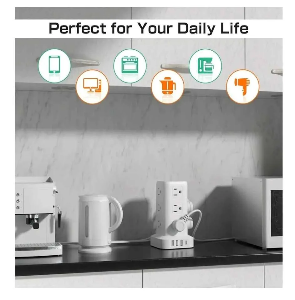 Power Strip Tower Surge Protector 12 Outlets 4 USB image indicator(3)