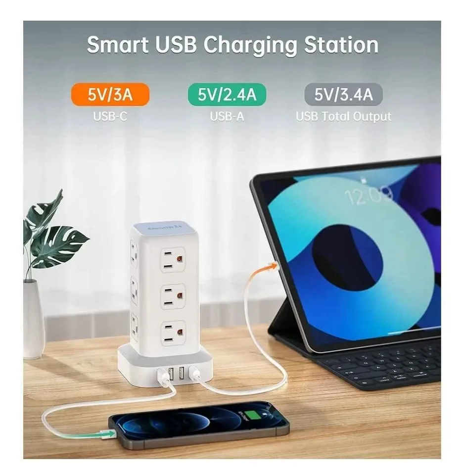 Power Strip Tower Surge Protector 12 Outlets 4 USB image indicator(4)