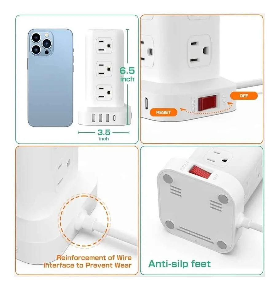 Power Strip Tower Surge Protector 12 Outlets 4 USB image indicator(8)